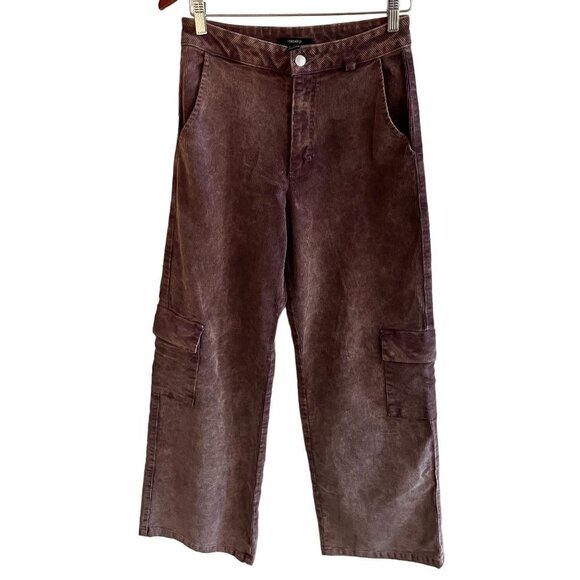 Womens Medium Brown Corduroy Wide Bell Bottom Flare Stretch Pull Ons 90s - Picture 1 of 13